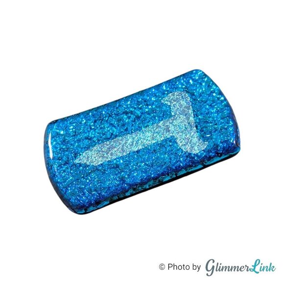 Metallic Blue Dichroic Glass Letter T Art Glass Rectangular Brooch - Picture 3 of 8